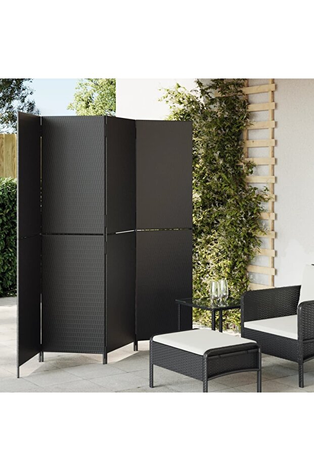 Room Divider 4 Panels Black Poly Rattan