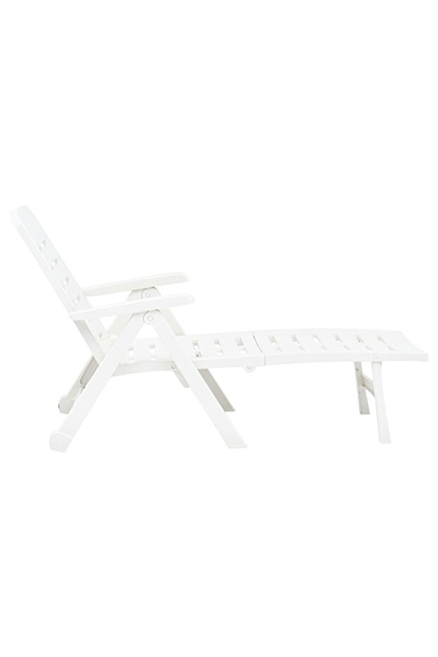 Șezlong pliabil, alb, plastic - 4
