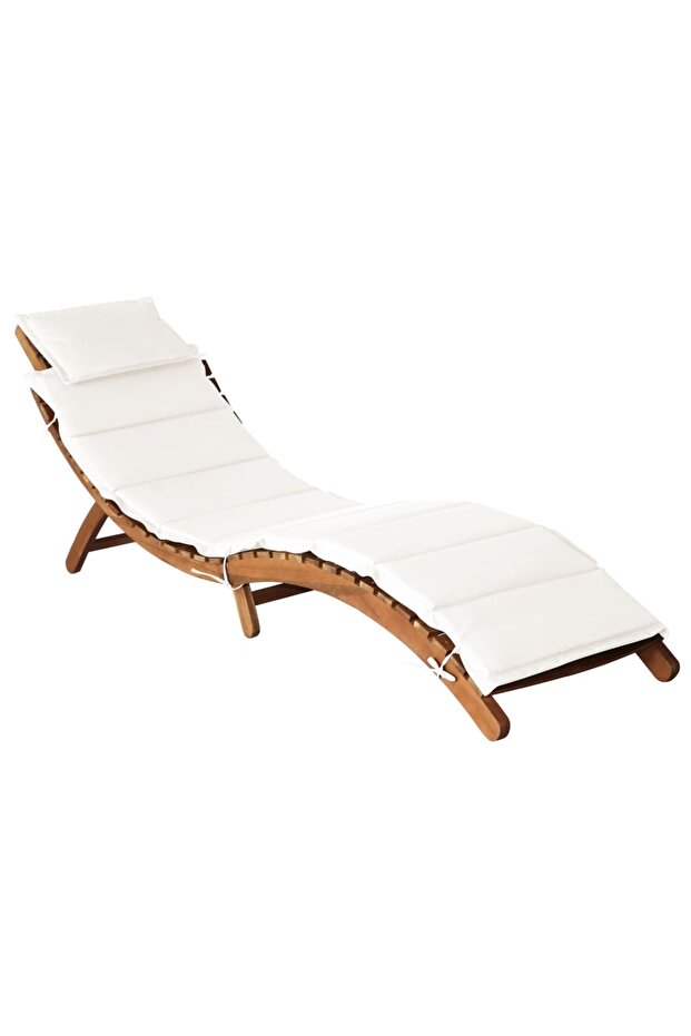 Sun Lounger with Cushion Solid Acacia Wood Cream