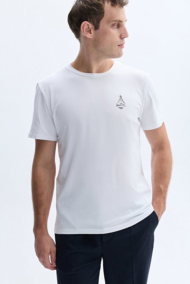 Men's Off-White Printed Crew Neck T-Shirt