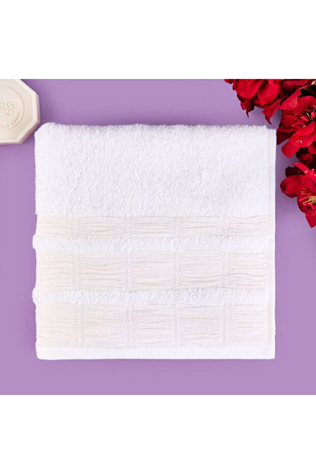 Soft Golden Star Shiny Face Towel - Ecru - 50X90 cm
