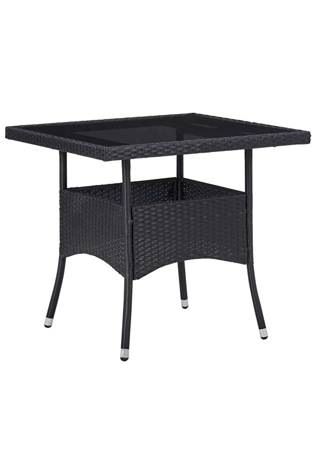 Outdoor Dining Table Black Poly Rattan and Glass