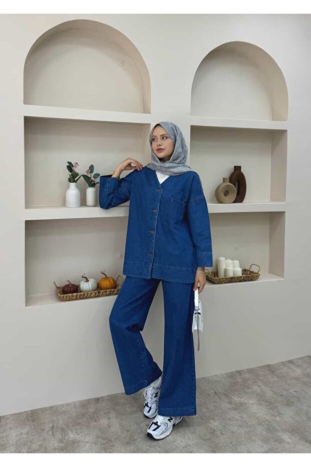 V-Neck Denim Set - 3