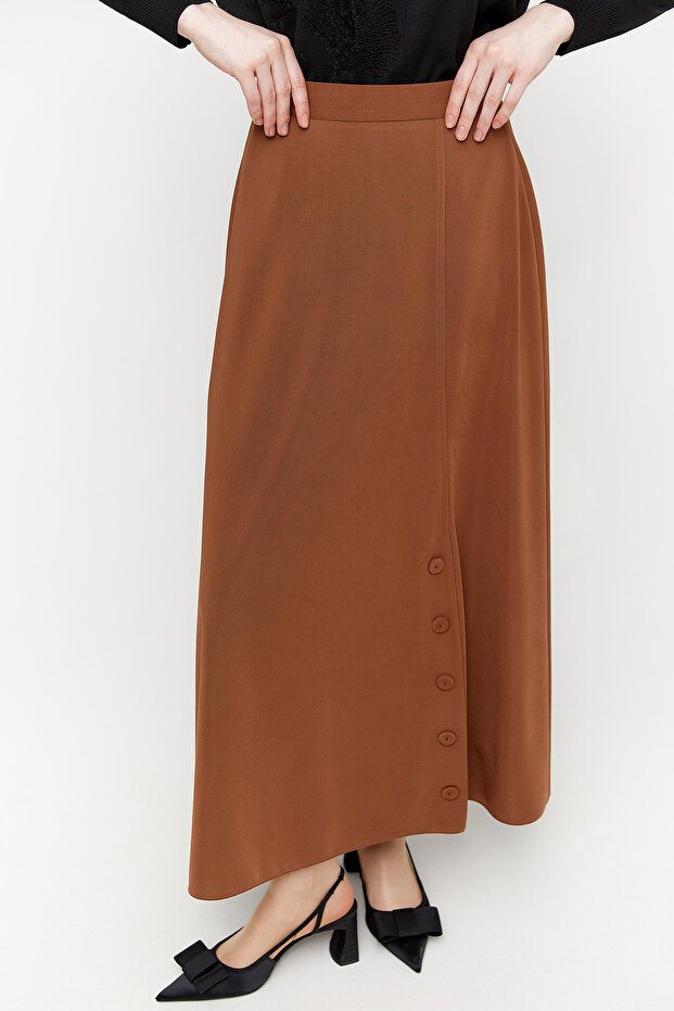 Süs Düğmeli Evaze Etek - 4
