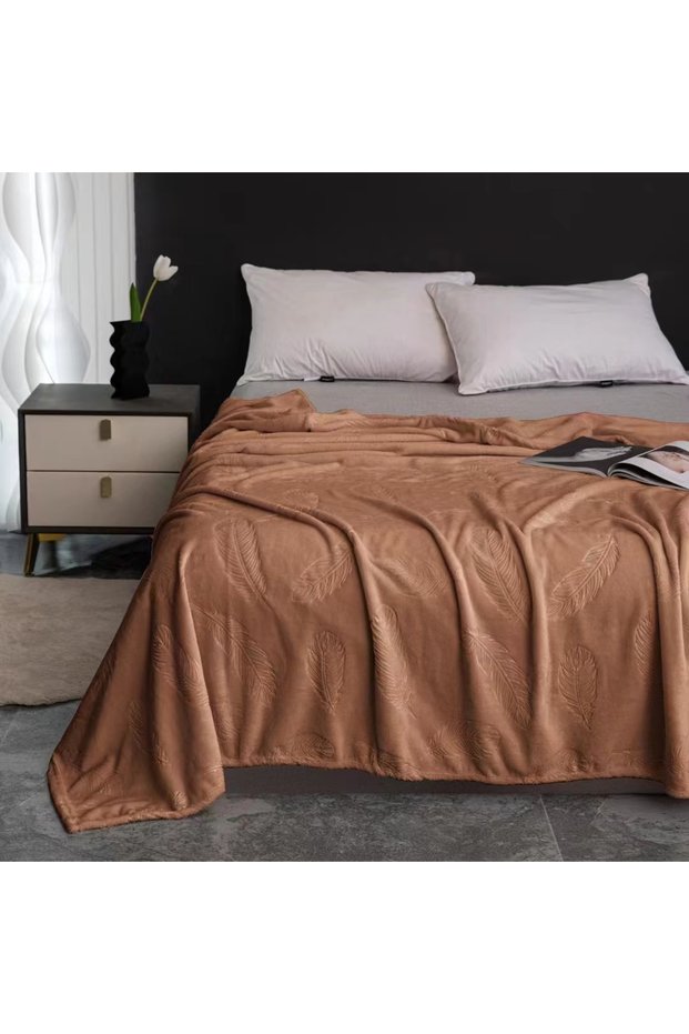 Fluffy cocolino blanket for double bed, embossed leaf pattern, practical, velvety texture, YM-6