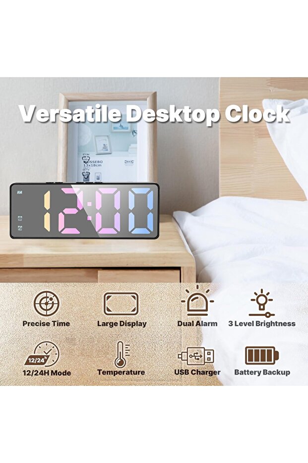 MEPOWER LED Digital Alarm Clock 16W x 6.1H cm with Large Display, USB Charging, Alarms - 2