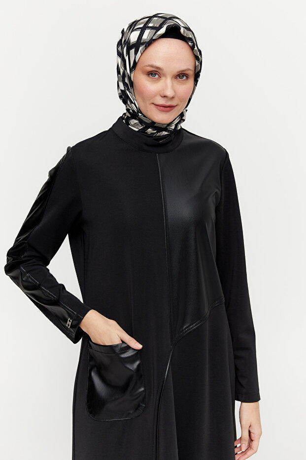 Deri Detaylı Elbise - 5