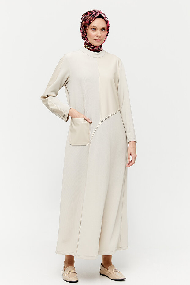 Deri Detaylı Elbise - 1