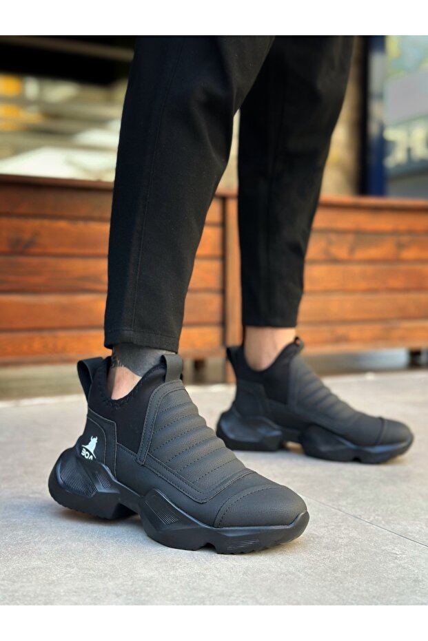 BA0401 Bağcıksız Rahat Yüksek Taban Erkek Spor Yarım Bilek Bot - 3