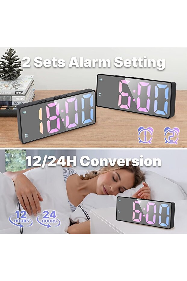 MEPOWER LED Digital Alarm Clock 16W x 6.1H cm with Large Display, USB Charging, Alarms - 3