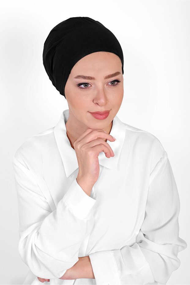Plain Combed Cotton Bonnet Black