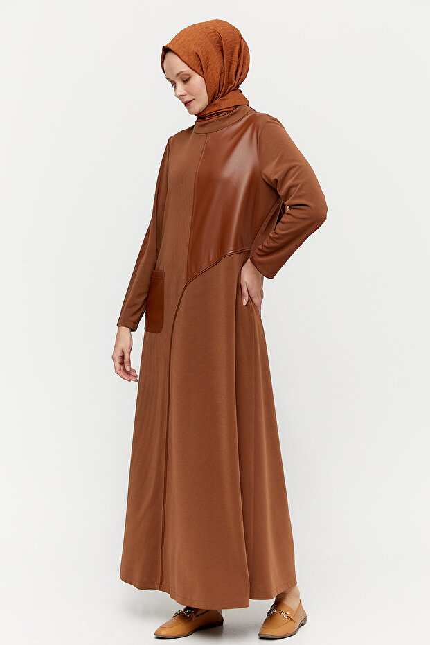 Deri Detaylı Elbise - 3