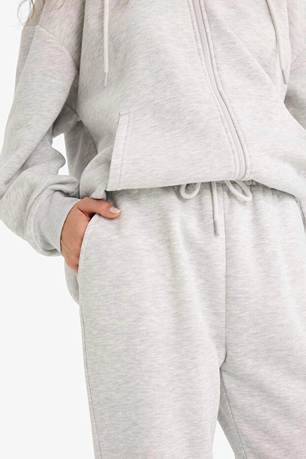 S7370 Gri Standart Fit Kalın Jogger Eşofman Altı Bel Paça Lastikli Basic Düz Uzun Boy - 6