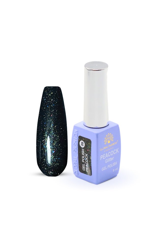 Peacock Glitter Gel Nail Polish 8ml – Long-Lasting UV/LED Soak Off Gel,Dazzling Glitter,Gloss Finish