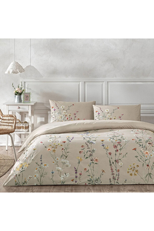NEW SEASON RANFORCE DOUBLE BED DUVET COVER SET LUNEL BEIGE