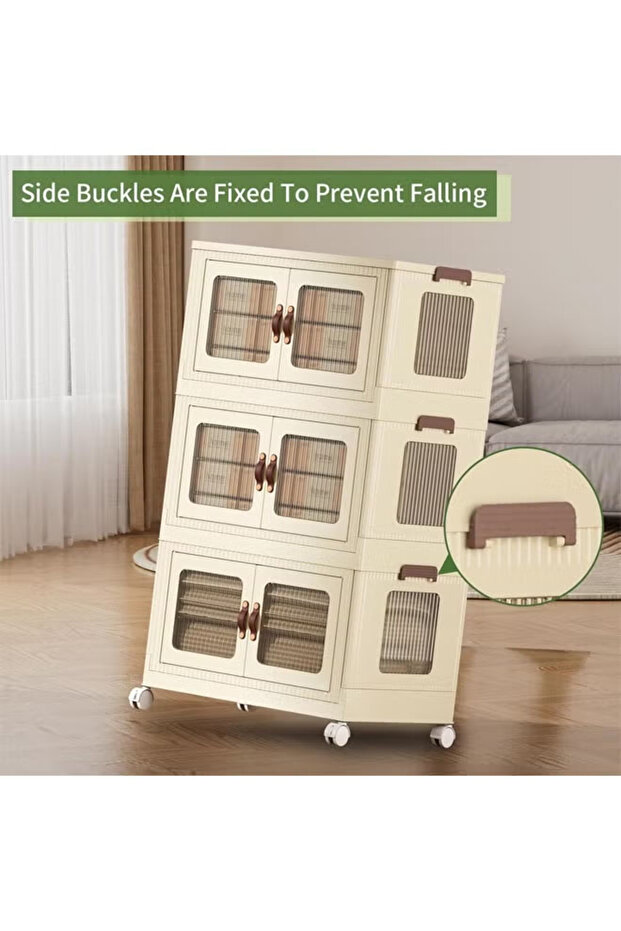 3-Tier Stackable and Foldable Storage Boxes with Wheels 60cm - 3