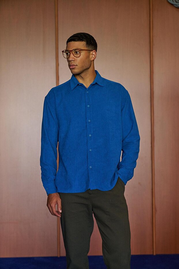 Noris Kadife Gömlek Sax Mavi - 1