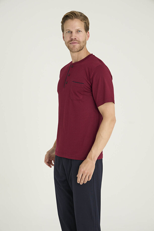 Erkek Büyük Beden Midi Yaka Pijama Takımı - 3