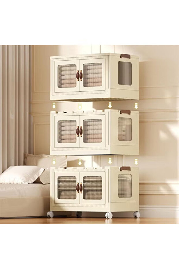 3-Tier Stackable and Foldable Storage Boxes with Wheels 60cm - 2