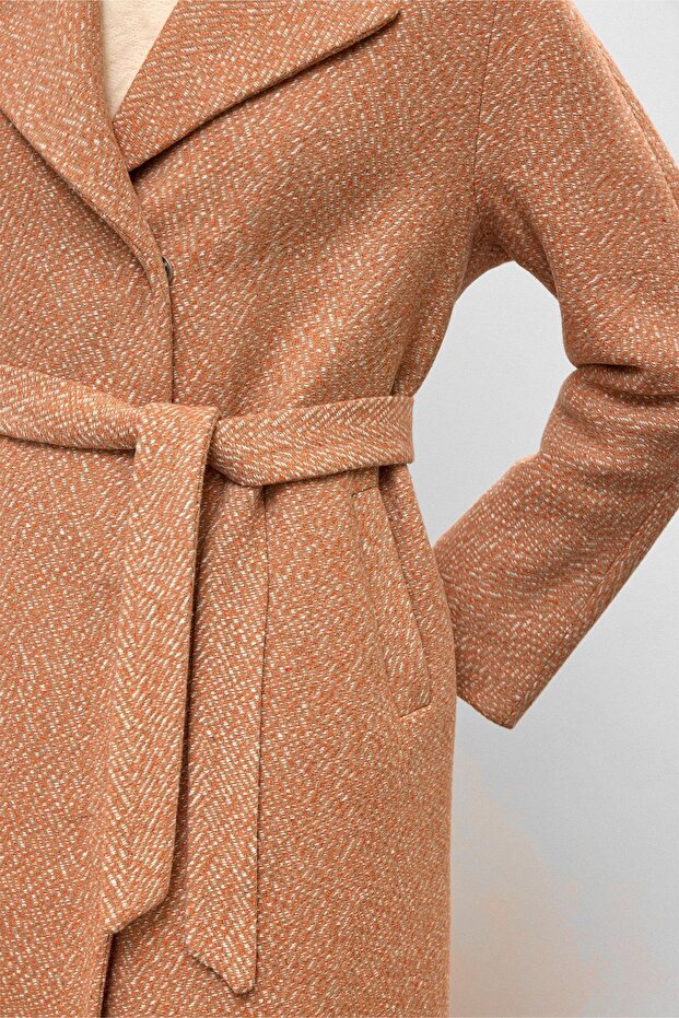 Oversize Snap Closure Fish Scale Pattern Medium Length Coat Somon 3035 - 6