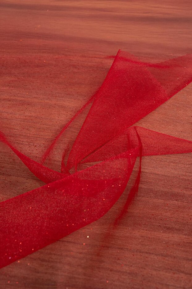 Victorian Glitter Tulle Red Color Fabric