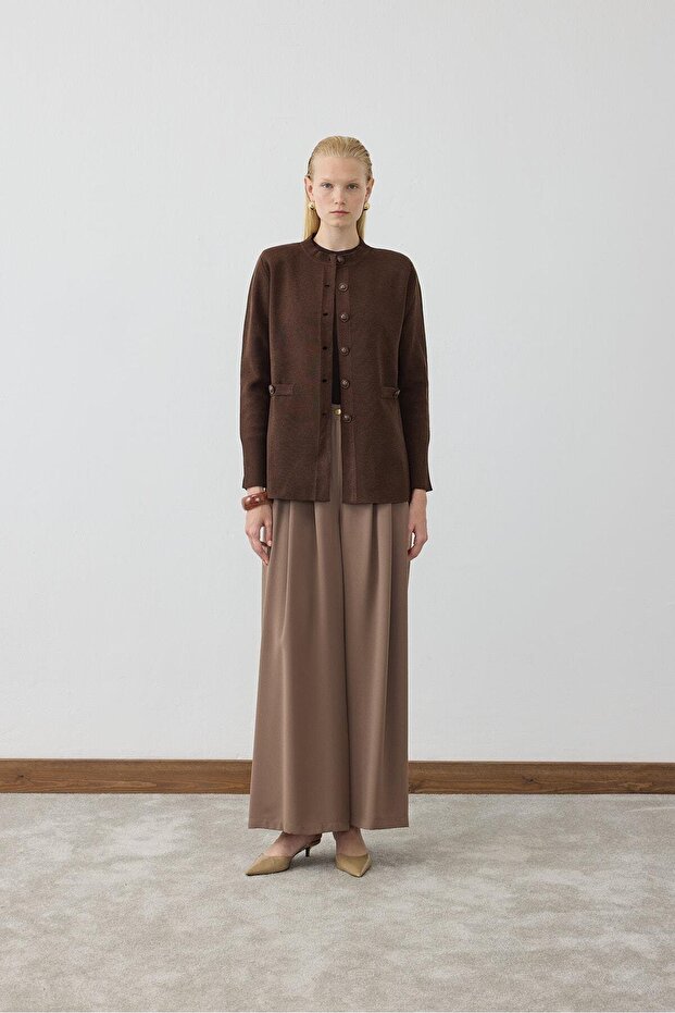 ALBA ÇELİK ÖRME TRİKO HIRKA KAHVE - 1