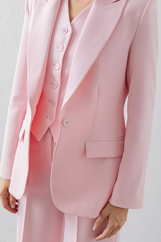 Takım Elbise Tek Düğmeli Blazer Ceket Pantolon Yelek Üçlü Takım - 6