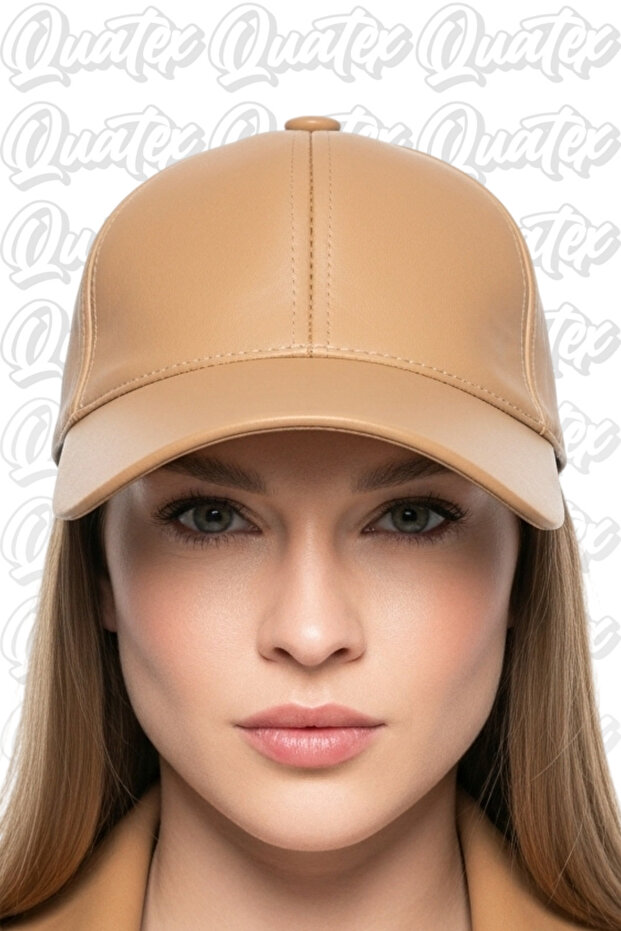 Deri Şapka - Krem %100 Deri Unisex Model - 1
