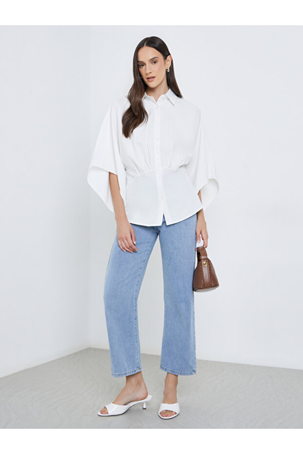 Solid Kimono Sleeve Buttoned Shirt - 2