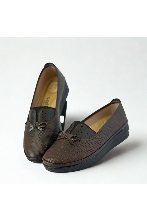 Kardeşlershoe Kshoe02 Women's Orthopedic Comfortable Brown Daily Flat Shoes