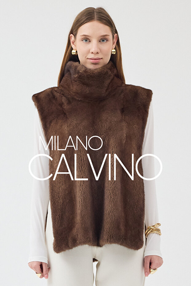 High Collar Luxury Fur Cape Vest – Mink Brown