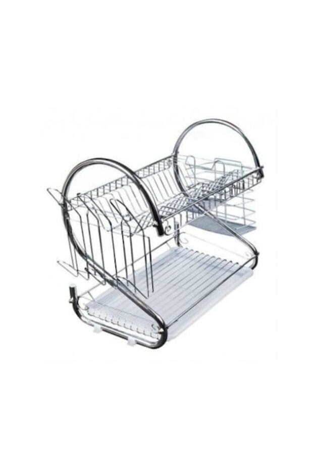 2-Tier Metallic Dish Rack, Silver, - 1