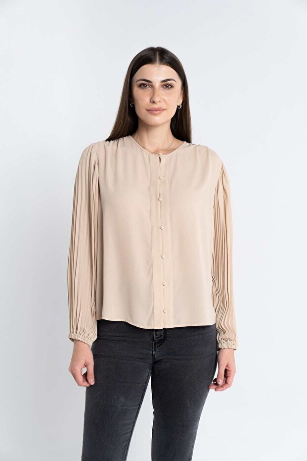 Solid Button-Front Long-Sleeve Top - 1