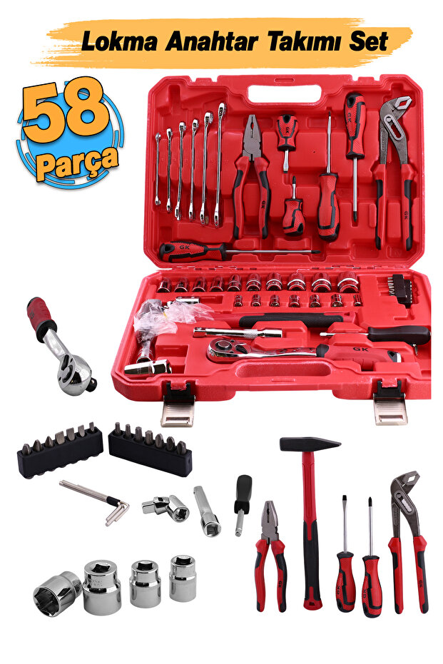 Lokma Anahtar Takımı 58 Parça Pense Tornavida Seti 1/2 3/8 1/4 Yıldız Tork Düz Set Bits Uç Allen Set - 1