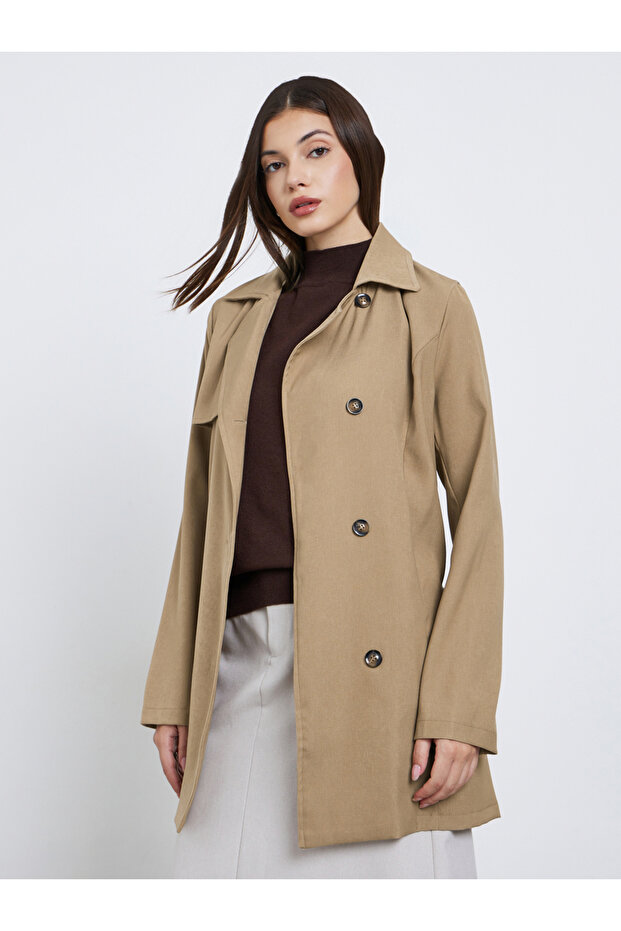 Beige Longline Trench Coat