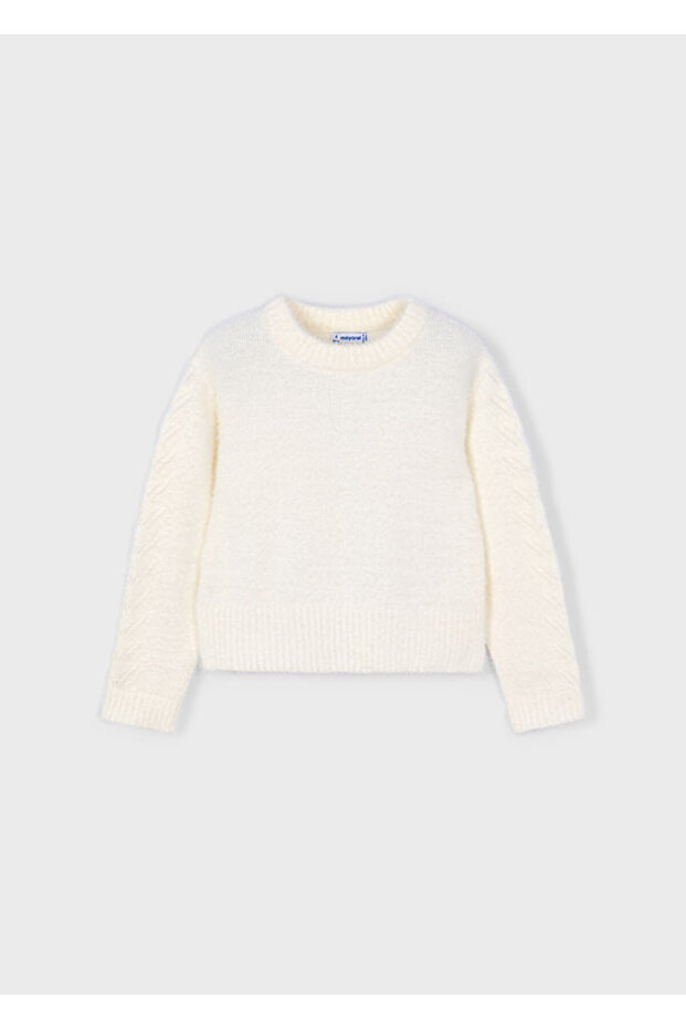 Girl's White Sweater | 4-10 Years Old Simple and Soft Textured Model