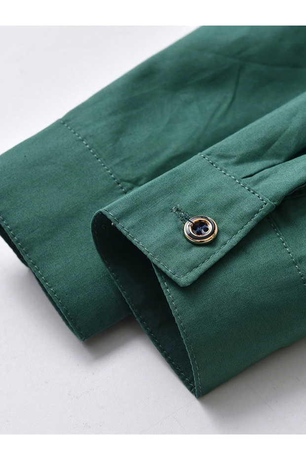 قميص أخضر سادة بأزرار أمامية للأولاد - 3