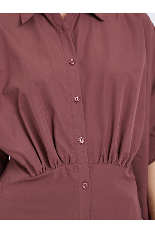 قميص سادة بأكمام كيمونو وأزرار - 3