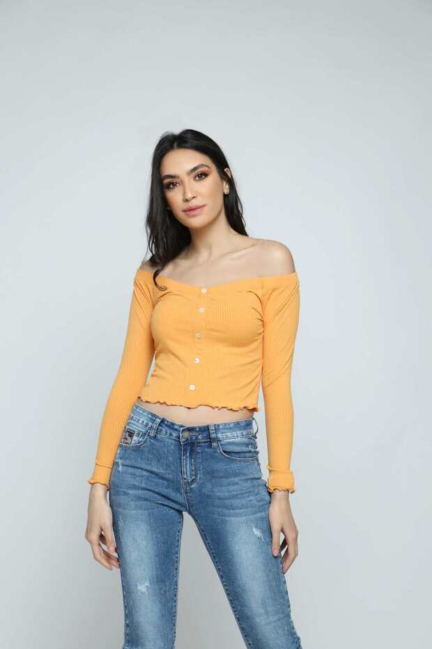 Solid Ribbed Long-Sleeve Top - 1