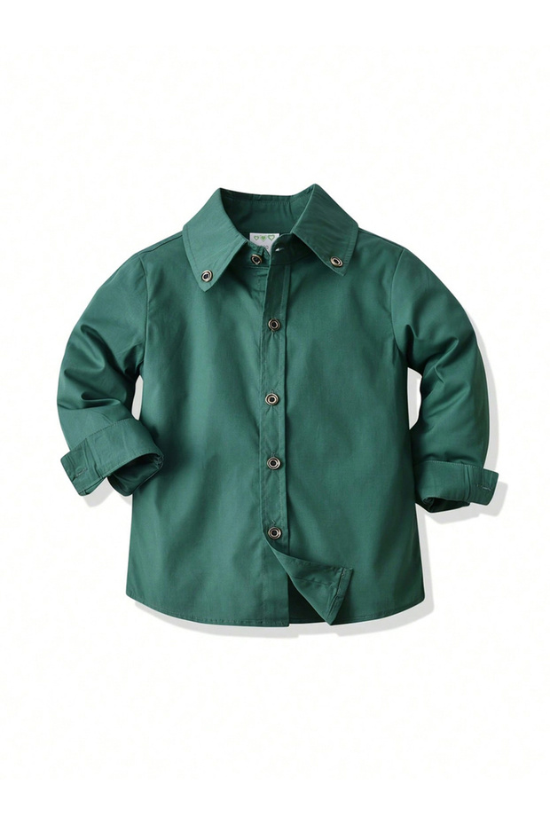 قميص أخضر سادة بأزرار أمامية للأولاد - 1
