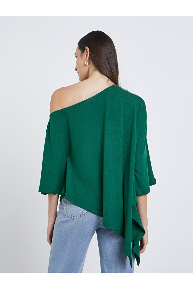 Solid One Shoulder Cape Style Blouse - 4