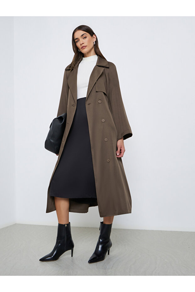 Brown Regular Fit Midi Trench Coat