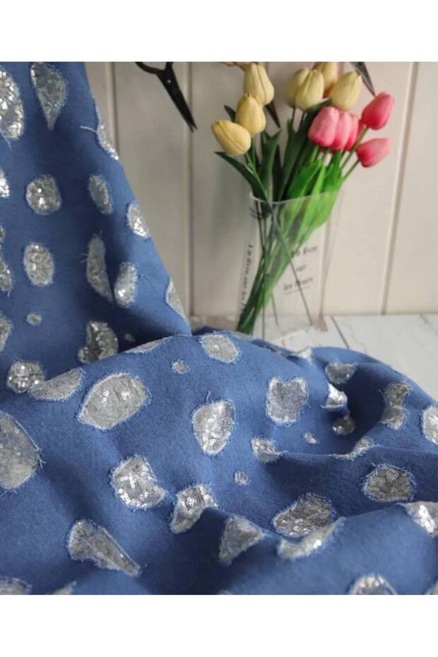 İthal Kot Üzeri Pul Payet Mavi Renktedir - 5