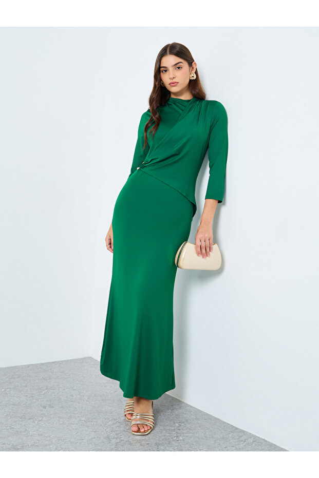 Solid Bodycon A-Line Maxi Dress with 3/4 Sleeves