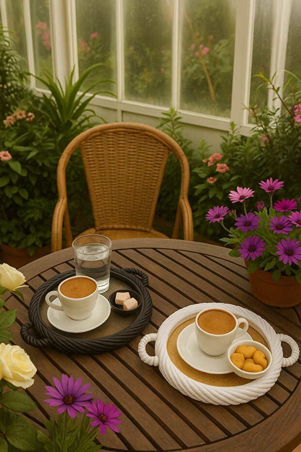 صينية تقديم القهوة والشاي والوجبات الخفيفة، صينية تقديم مستديرة من البلاستيك الأبيض بنمط شبكي - 3