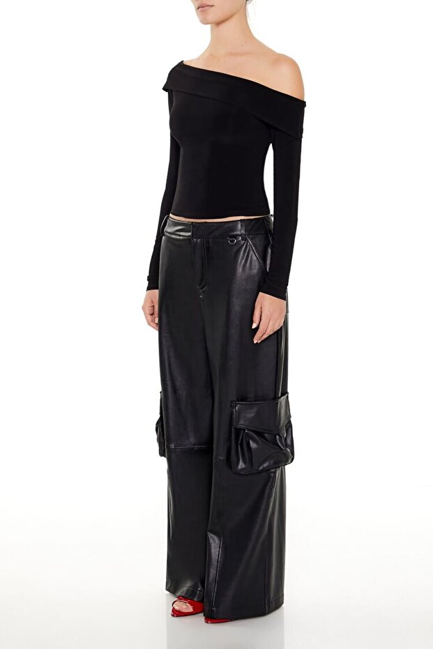 Suni Deri Kargo Pantolon - 4