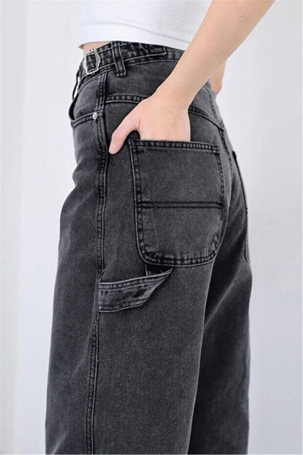 1025 YAN APOLETLİ BAGGY KOT PANTOLON - 3