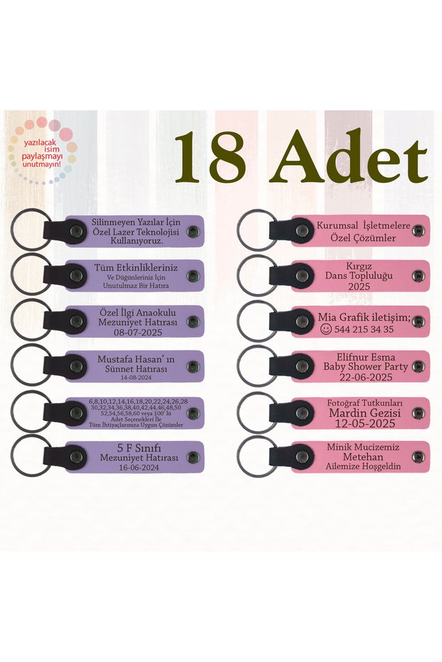 Personalized Message Gift Leather Keychain, Purple Violet & Navy Blue, Individually Name Writable Set of 18