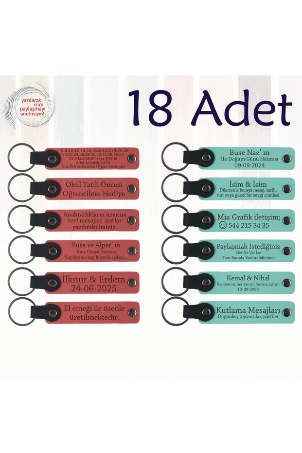 Personalized Message Gift Leather Keychain, Purple Violet & Navy Blue, Individually Name Writable Set of 18