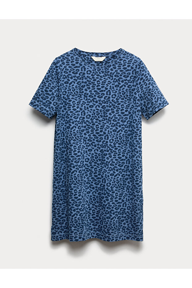 Saf Pamuklu Baskılı Gecelik - 1